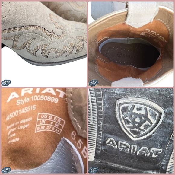 Ariat Chandler Western Boot 6.5B Cream Suede Cowboy X Toe Leather Heel 2.5” - Picture 16 of 16